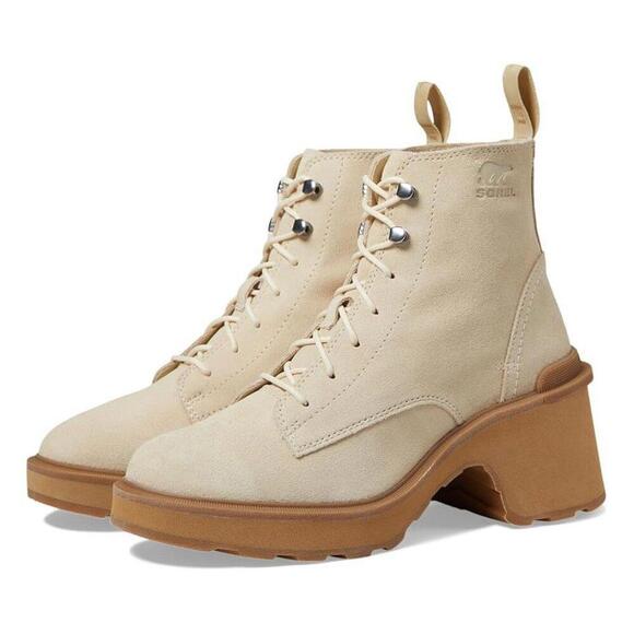 Sorel Shoes Hi Line Chalk Leather Lace Up Heeled Boots - Picture 1 of 5
